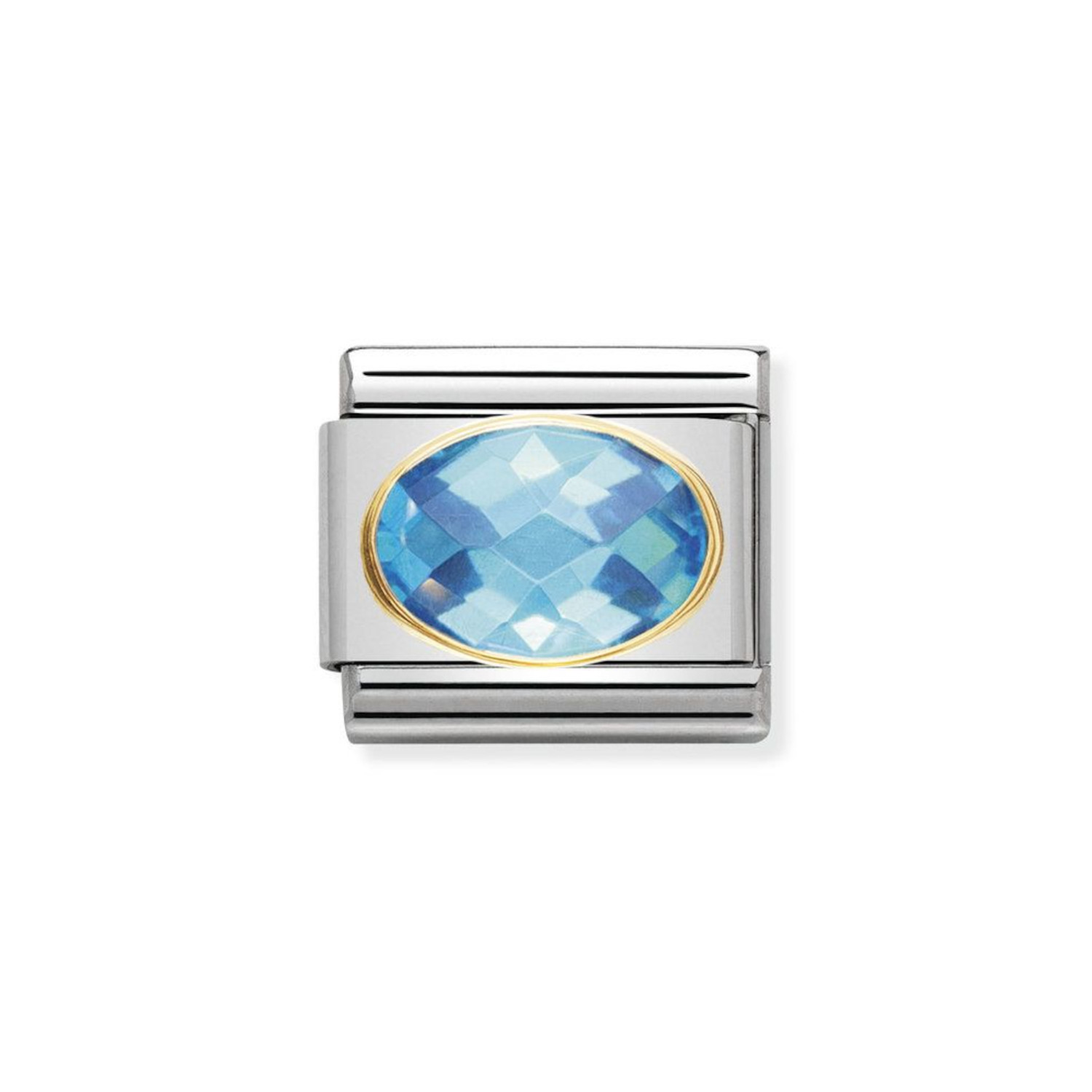 NOMINATION COMPOSABLE CLASSIC LINK IN 18K GOLD WITH LIGHT BLUE AND FACETED STONE 030601/006