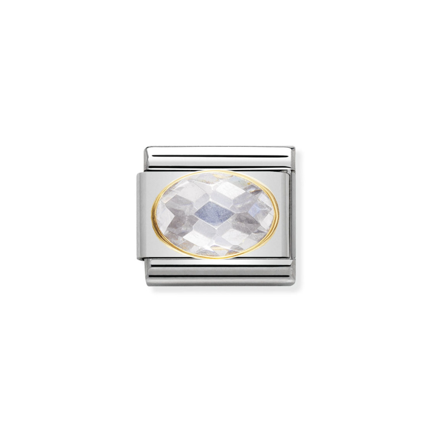 NOMINATION COMPOSABLE CLASSIC LINK IN 18K GOLD WITH WHITE AND FACETED STONE 030601/010