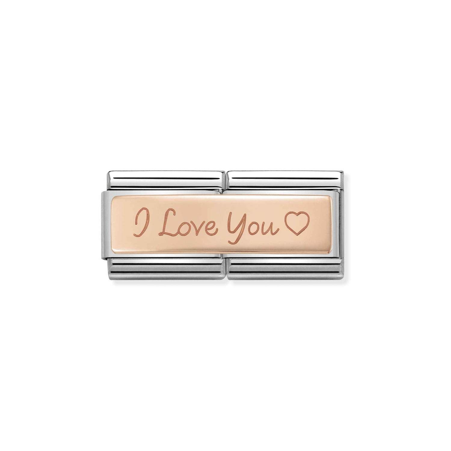 NOMINATION COMPOSABLE CLASSIC DOUBLE LINK I LOVE YOU WITH HEART IN 9K ROSE GOLD 430710/04