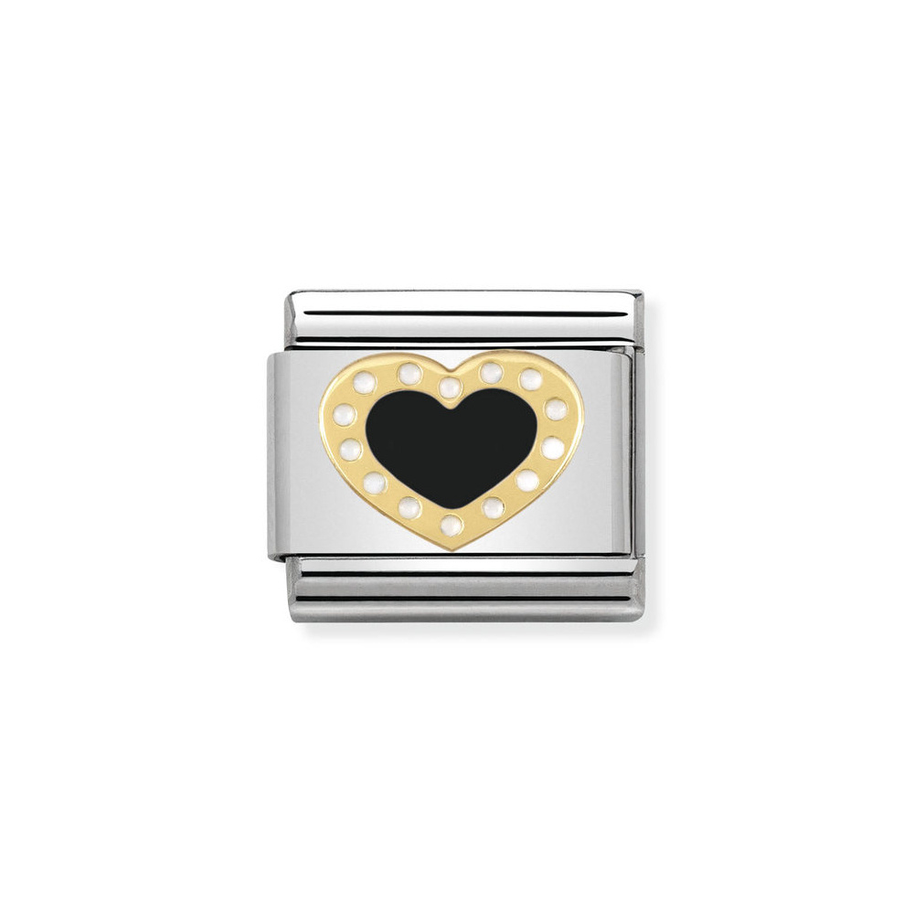 NOMINATION COMPOSABLE CLASSIC LINK BLACK HEART WITH DOTS IN 18K GOLD 030283/02 NOMINATION COMPOSABLE CLASSIC LINK BLACK HEART WITH DOTS IN 18K GOLD 030283/02