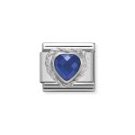 NOMINATION COMPOSABLE CLASSIC LINK IN STERLING SILVER WITH HEART-SHAPED FACETED BLUE CZ 330603/007