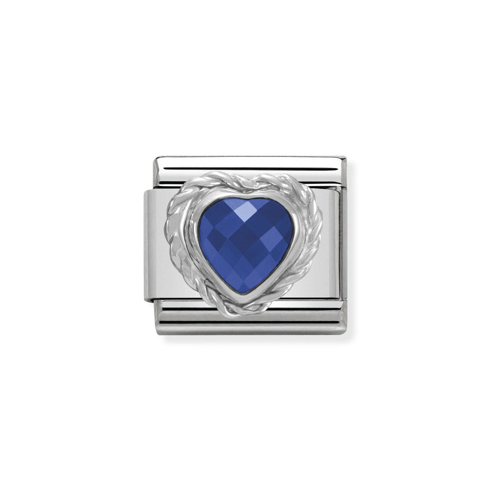 NOMINATION COMPOSABLE CLASSIC LINK IN STERLING SILVER WITH HEART-SHAPED FACETED BLUE CZ 330603/007 NOMINATION COMPOSABLE CLASSIC LINK IN STERLING SILVER WITH HEART-SHAPED FACETED BLUE CZ 330603/007