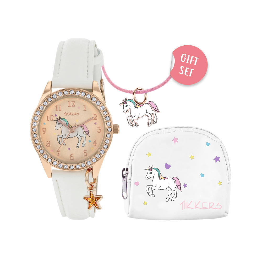 ATK1063_1 Tikkers Unicorn Crystals White Leather Strap Gift Set ATK1063