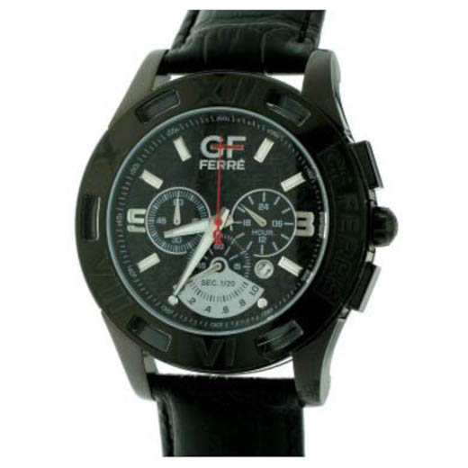 GF.9607J-05 Gf Ferre Jumbo Black Steel Xl Case Black Leather Strap GF.9607J/05