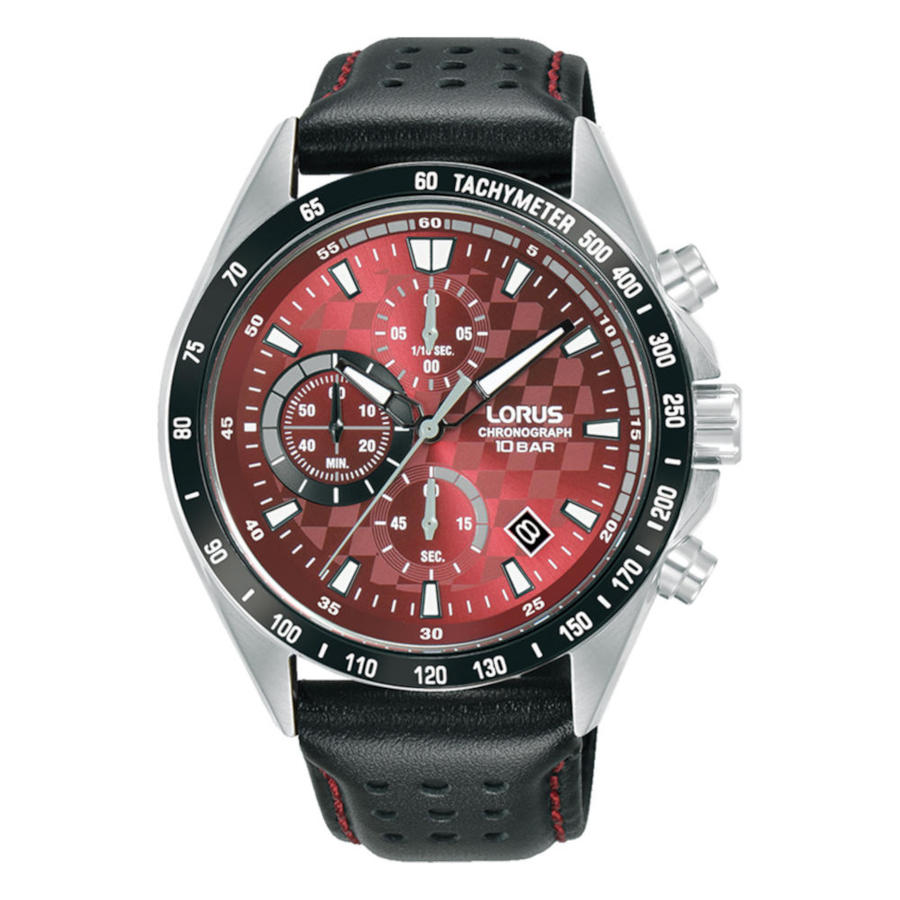 RM319JX9 Lorus Sports Chronograph Black Leather Strap RM319JX9