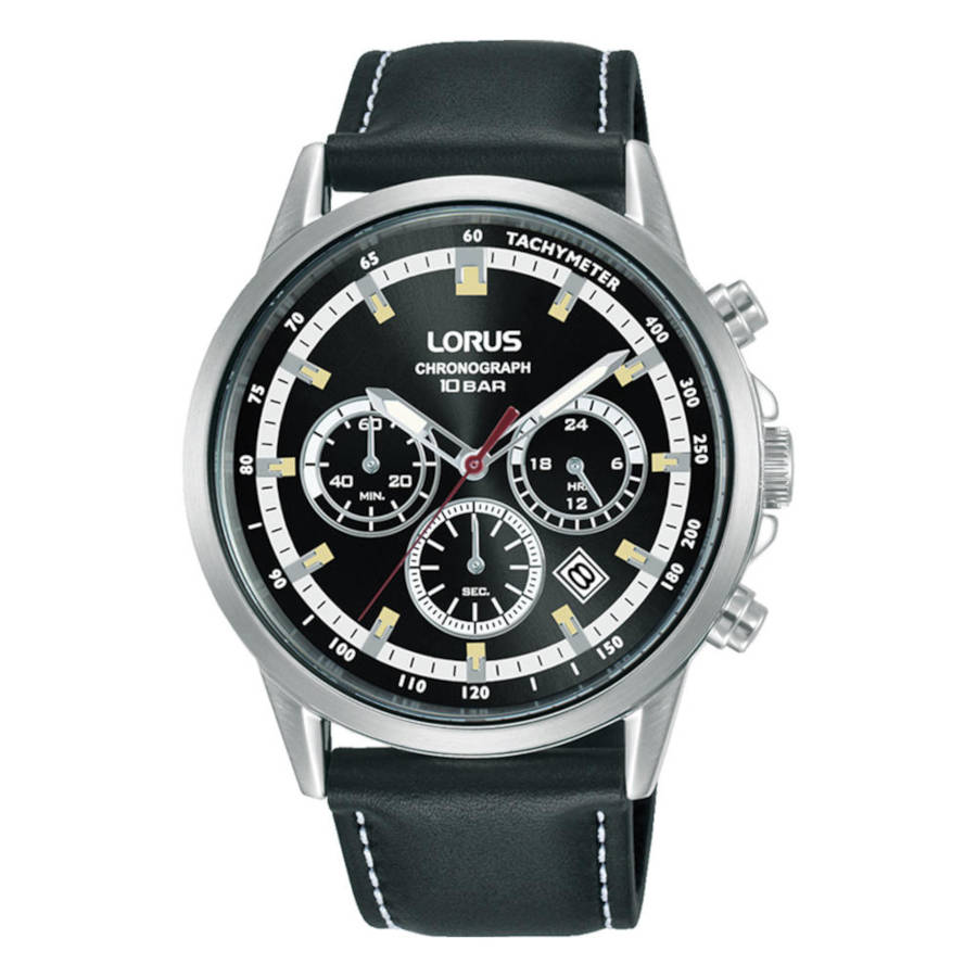 RT301KX9 Lorus Sports Chronograph Black Leather Strap RT301KX9