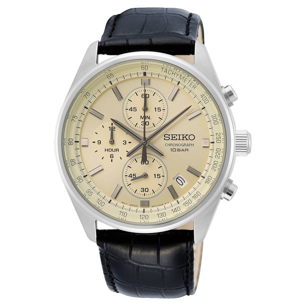 SSB383P1 Seiko Conceptual Chronograph Black Leather Strap SSB383P1
