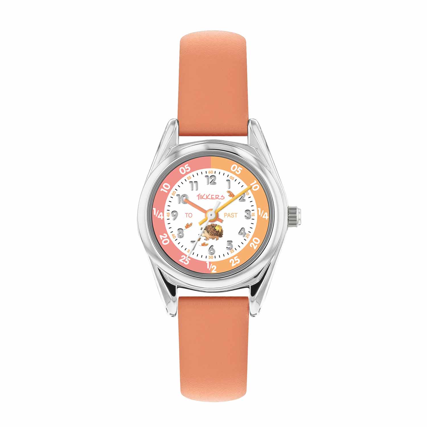 TKRSPB07 Tikkers RSPB Hedgehog Coral Leather Strap TKRSPB07