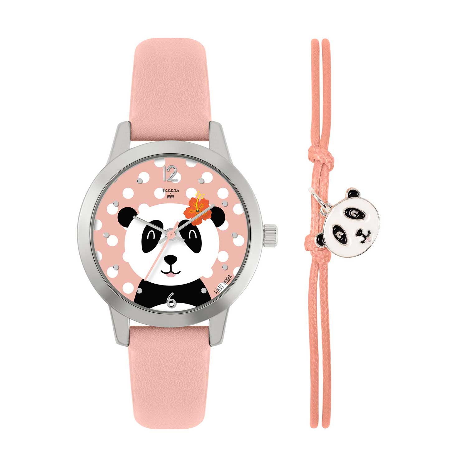 TKWWF002-SET Tikkers WWF Panda Pink Leather Strap & Panda Charm Bracelet Gift Set TKWWF002
