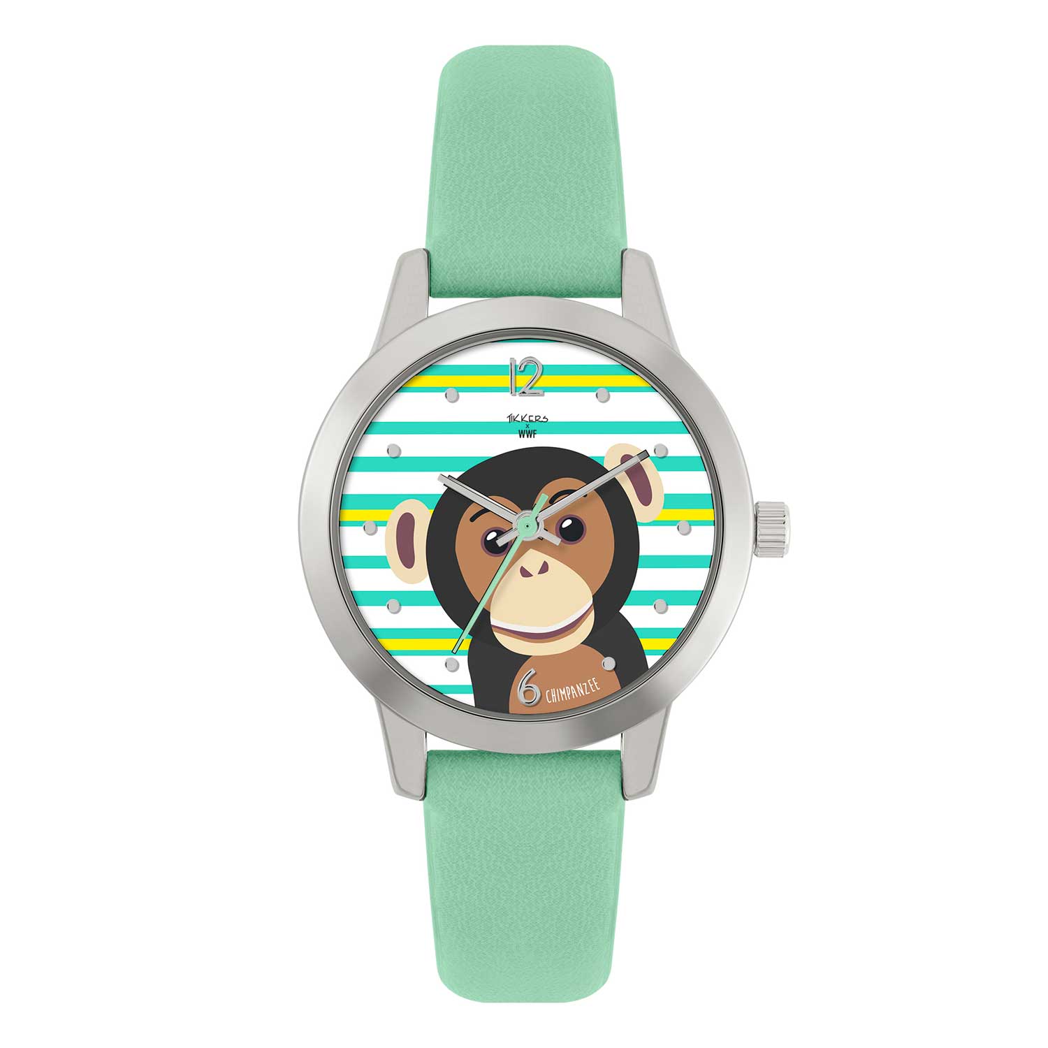 TKWWF008 Tikkers WWF Chimpanzee Green Leather Strap TKWWF008
