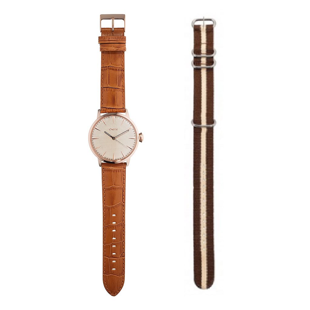 products-11X65-00141 OXETTE ROSE GOLD BROWN LEATHER STRAP