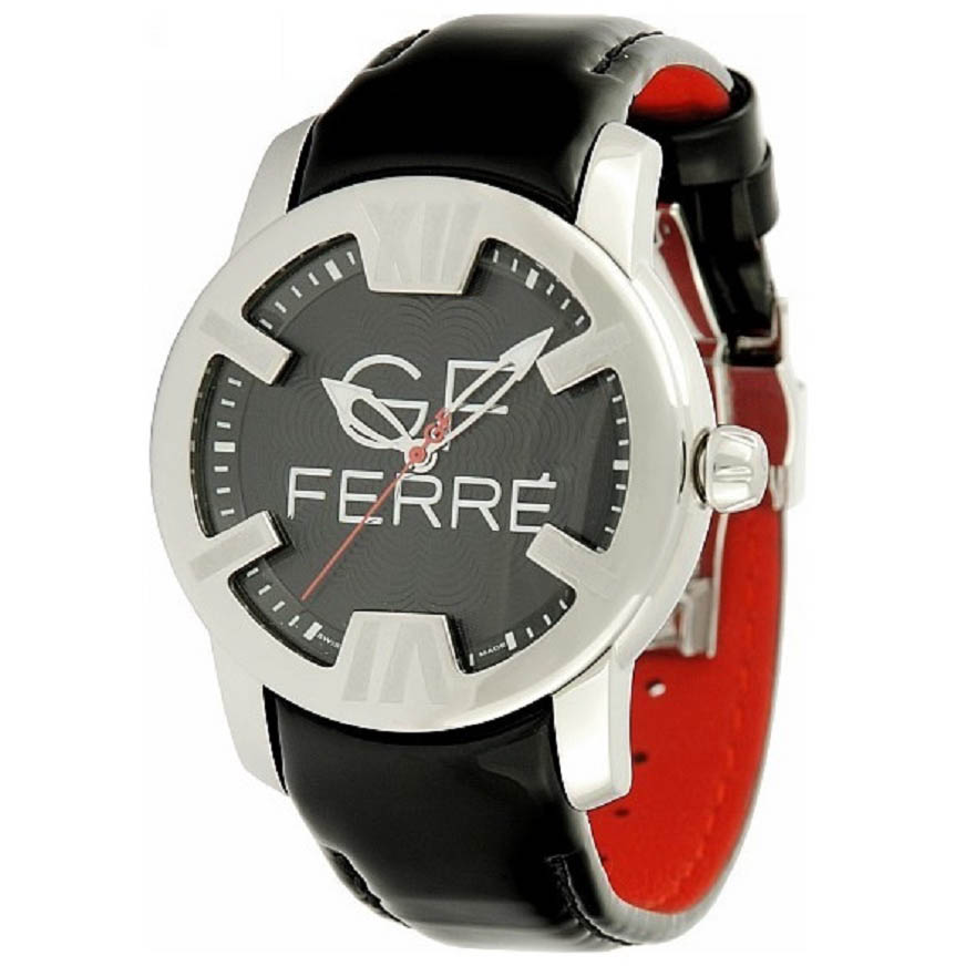 products-gf.9065b-073 GF FERRE STAINLESS STEEL CASE BLACK LEATHER STRAP