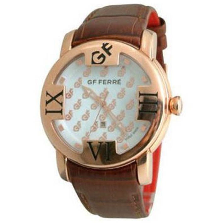 products-gf.me9025m-10 GF FERRE ROSE GOLD STAINLESS STEEL CASE BROWN LEATHER STRAP