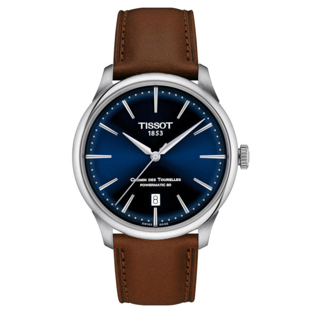 Tissot T-Classic Chemin des Tourelles Powermatic 80 Automatic Brown Leather Strap T1398071604100 Tissot T-Classic Chemin des Tourelles Powermatic 80 Automatic Brown Leather Strap T1398071604100