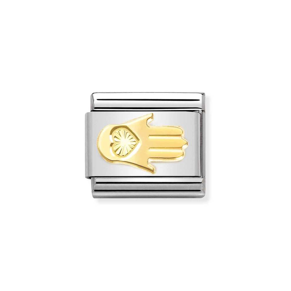 NOMINATION COMPOSABLE CLASSIC LINK FATIMA HAND WITH ETCHED DETAIL IN 18K GOLD 030149/47 NOMINATION COMPOSABLE CLASSIC LINK FATIMA HAND WITH ETCHED DETAIL IN 18K GOLD 030149/47