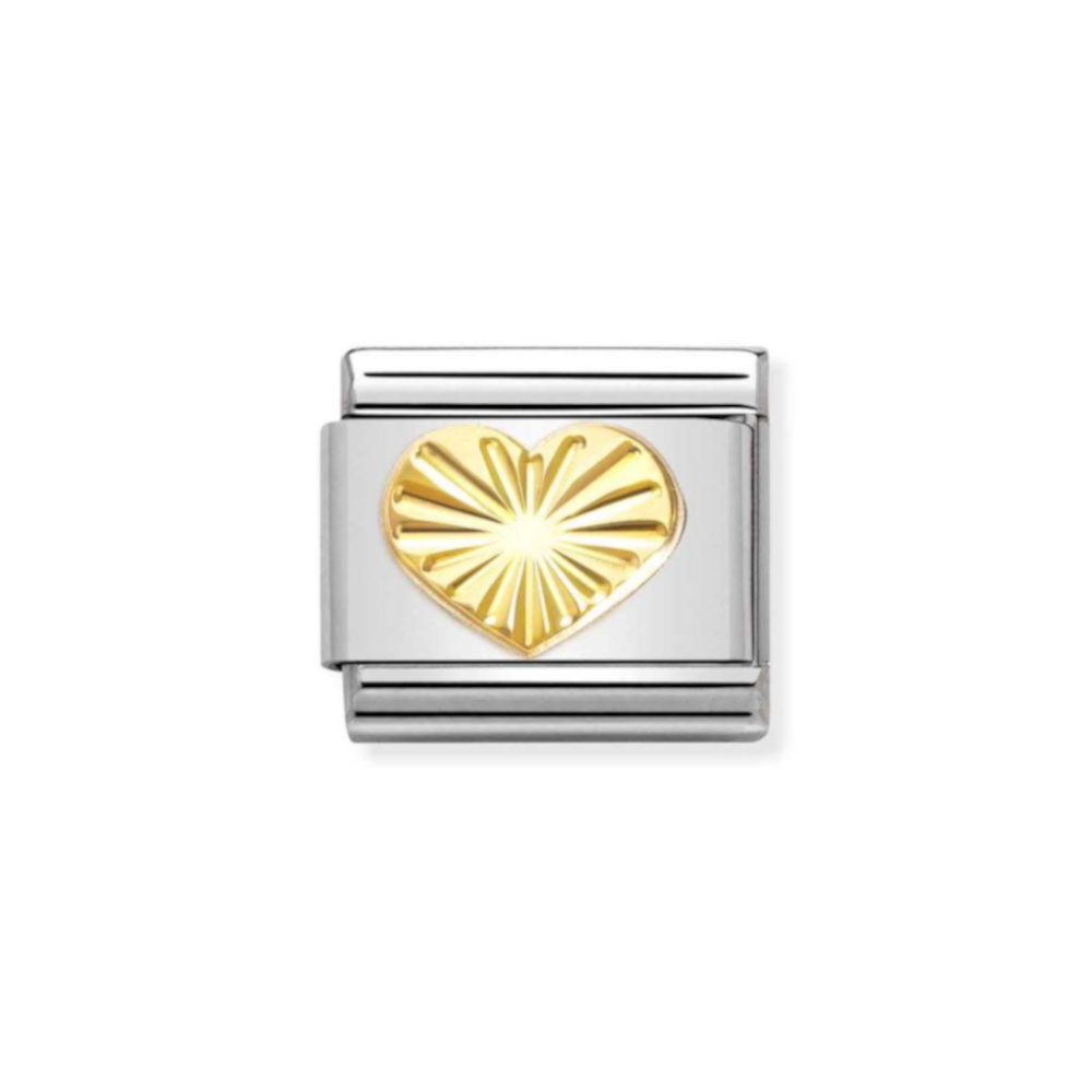 NOMINATION COMPOSABLE CLASSIC LINK HEART WITH ETCHED DETAIL IN 18K GOLD 030149/51 NOMINATION COMPOSABLE CLASSIC LINK HEART WITH ETCHED DETAIL IN 18K GOLD 030149/51