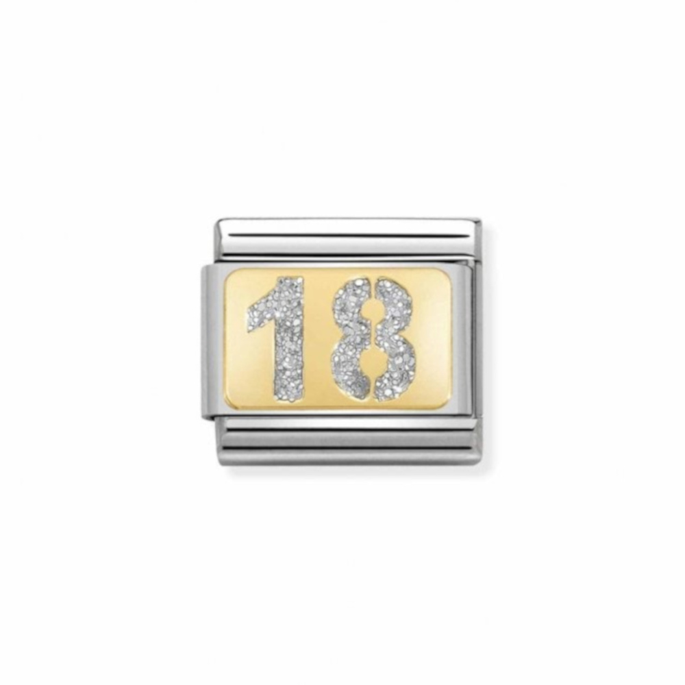 NOMINATION COMPOSABLE CLASSIC LINK GLITTER NUMBER 18 IN 18K GOLD 030224/01 NOMINATION COMPOSABLE CLASSIC LINK GLITTER NUMBER 18 IN 18K GOLD 030224/01