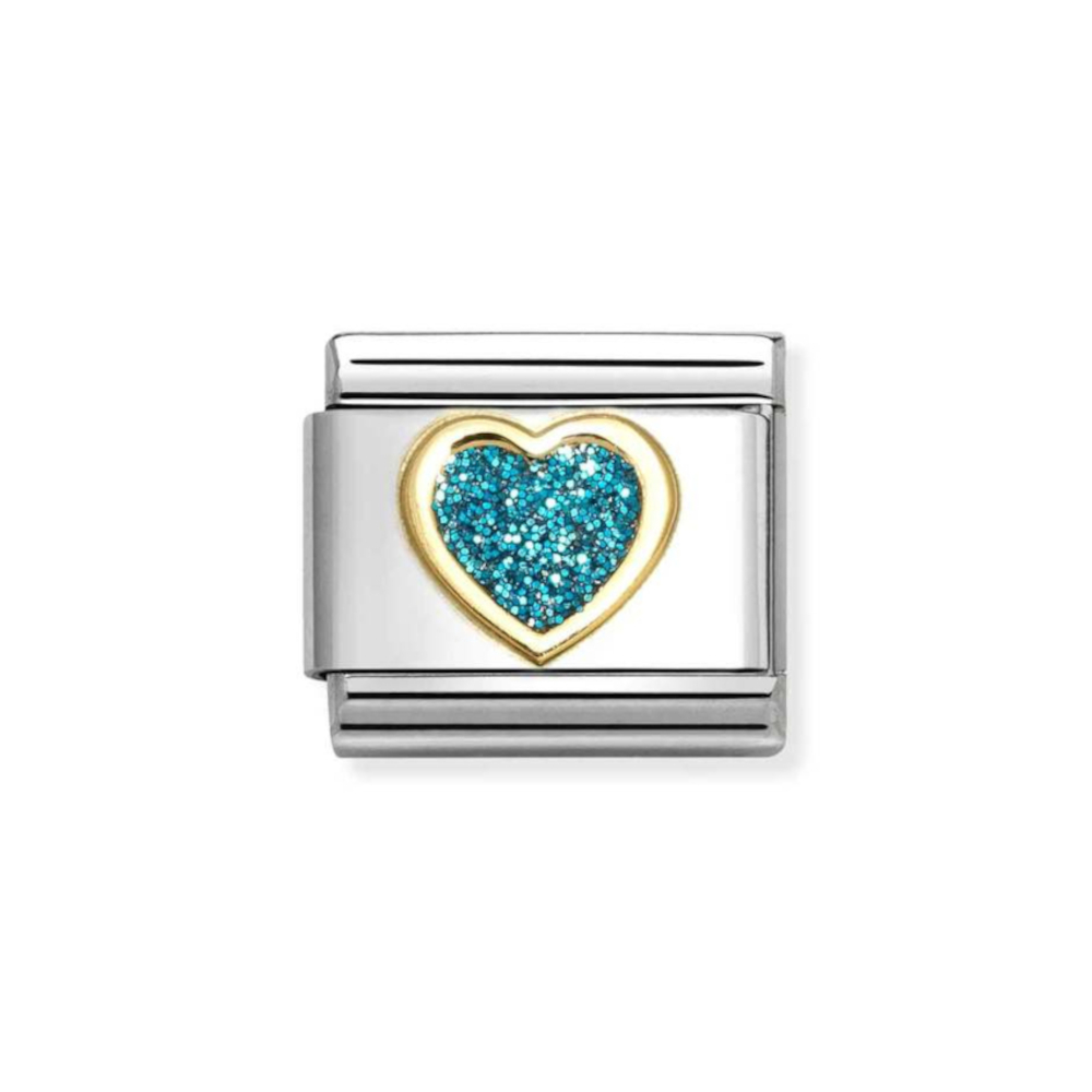 NOMINATION COMPOSABLE CLASSIC LINK TURQUOISE GLITTER HEART IN 18K GOLD 030220/08 NOMINATION COMPOSABLE CLASSIC LINK TURQUOISE GLITTER HEART IN 18K GOLD 030220/08