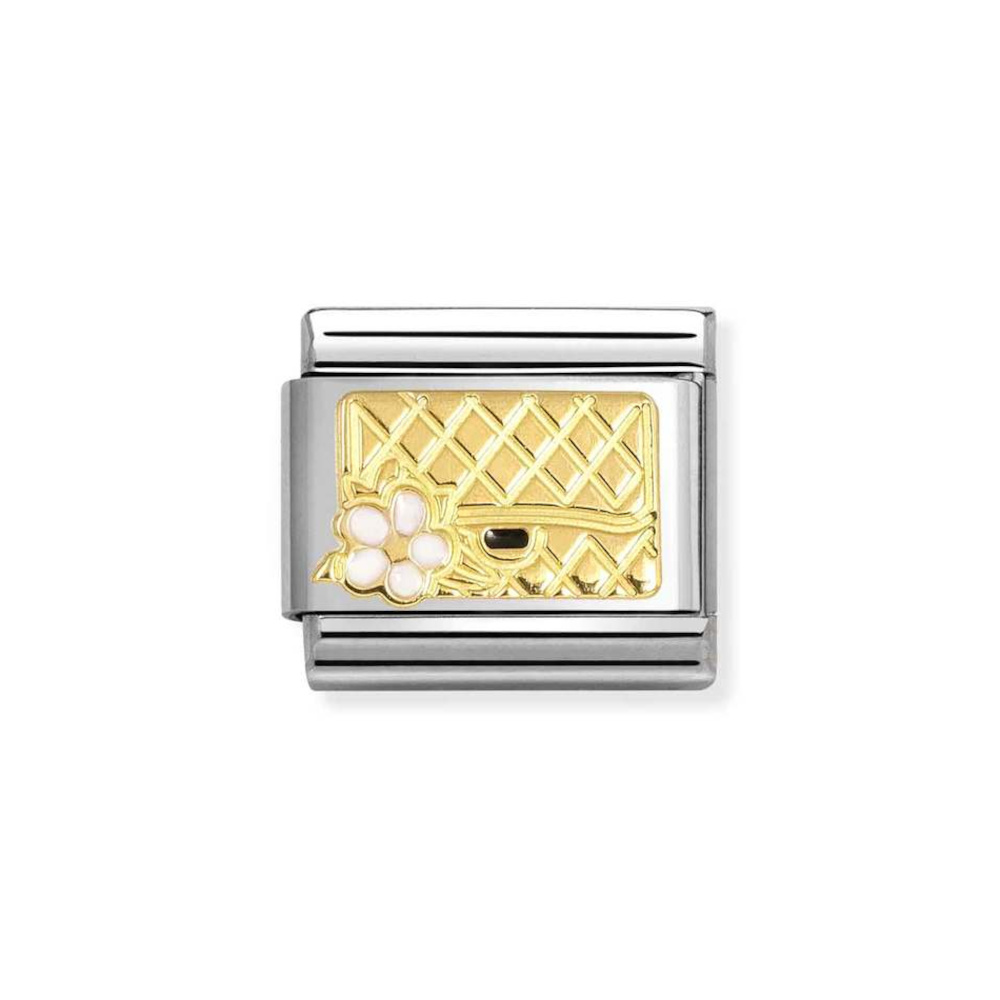 NOMINATION COMPOSABLE CLASSIC LINK BAG WITH FLOWER IN 18K GOLD 030272/94 NOMINATION COMPOSABLE CLASSIC LINK BAG WITH FLOWER IN 18K GOLD 030272/94