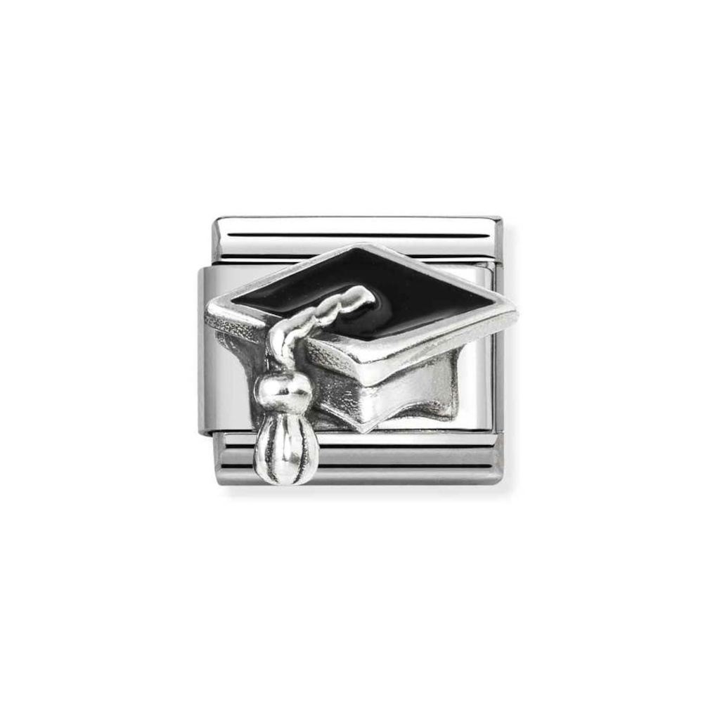 NOMINATION COMPOSABLE CLASSIC LINK BLACK GRADUATION HAT IN STERLING SILVER 330204/32 NOMINATION COMPOSABLE CLASSIC LINK BLACK GRADUATION HAT IN STERLING SILVER 330204/32