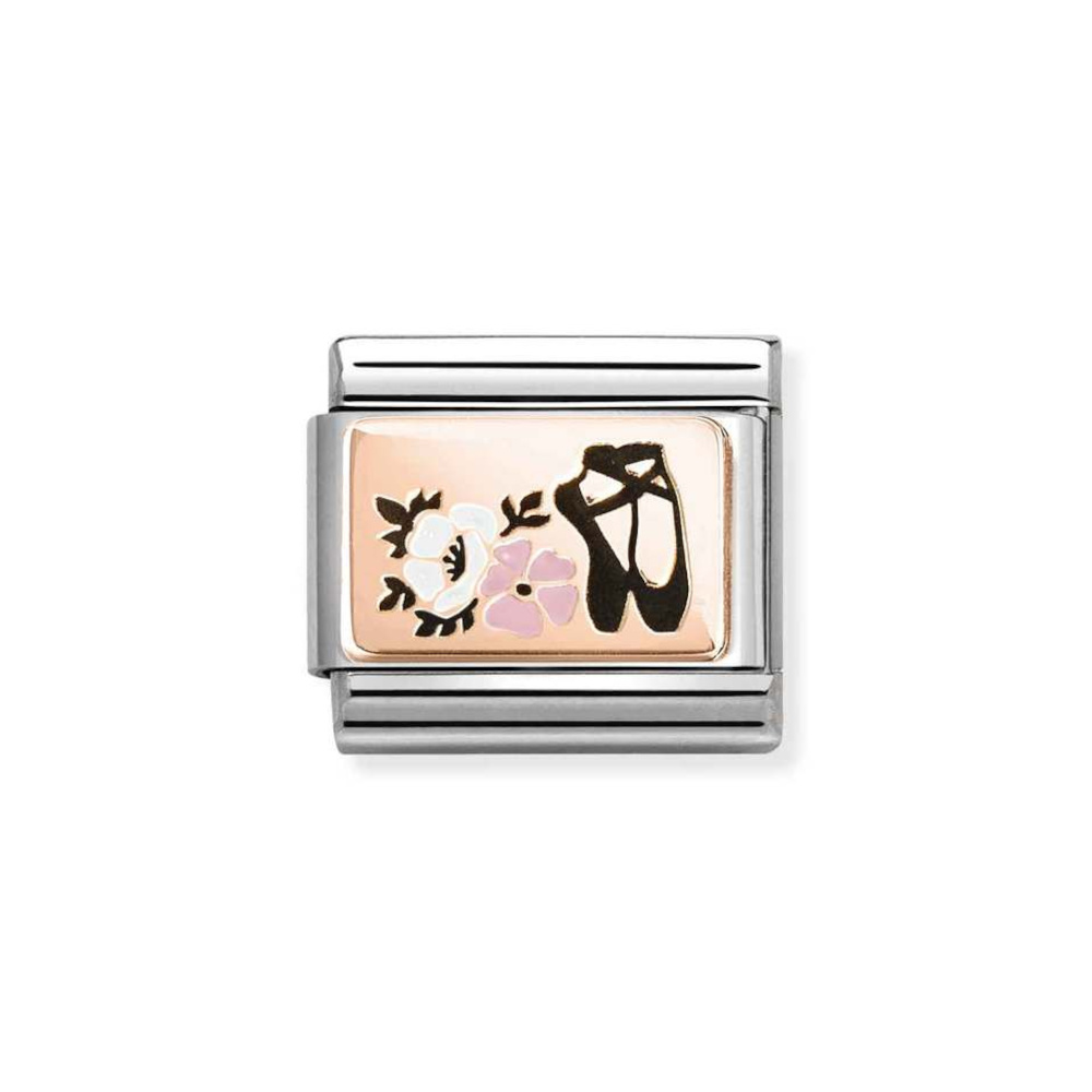 NOMINATION COMPOSABLE CLASSIC LINK BALLET SHOES WITH FLOWERS IN 9K ROSE GOLD 430204/05 NOMINATION COMPOSABLE CLASSIC LINK BALLET SHOES WITH FLOWERS IN 9K ROSE GOLD 430204/05