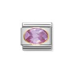 NOMINATION COMPOSABLE CLASSIC LINK IN 18K GOLD WITH PINK AND FACETED STONE 030601/003