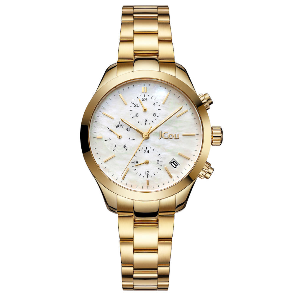 Jcou Aurora Dual Time Gold Stainless Steel Bracelet JU19081-4 Jcou Aurora Dual Time Gold Stainless Steel Bracelet JU19081-4