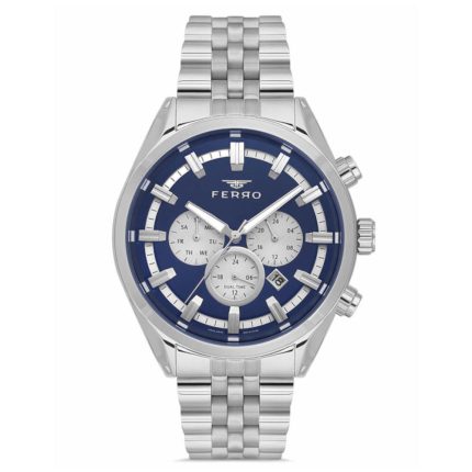 Ferro Dual Time Silver Stainless Steel Bracelet FM11507AWT-A3