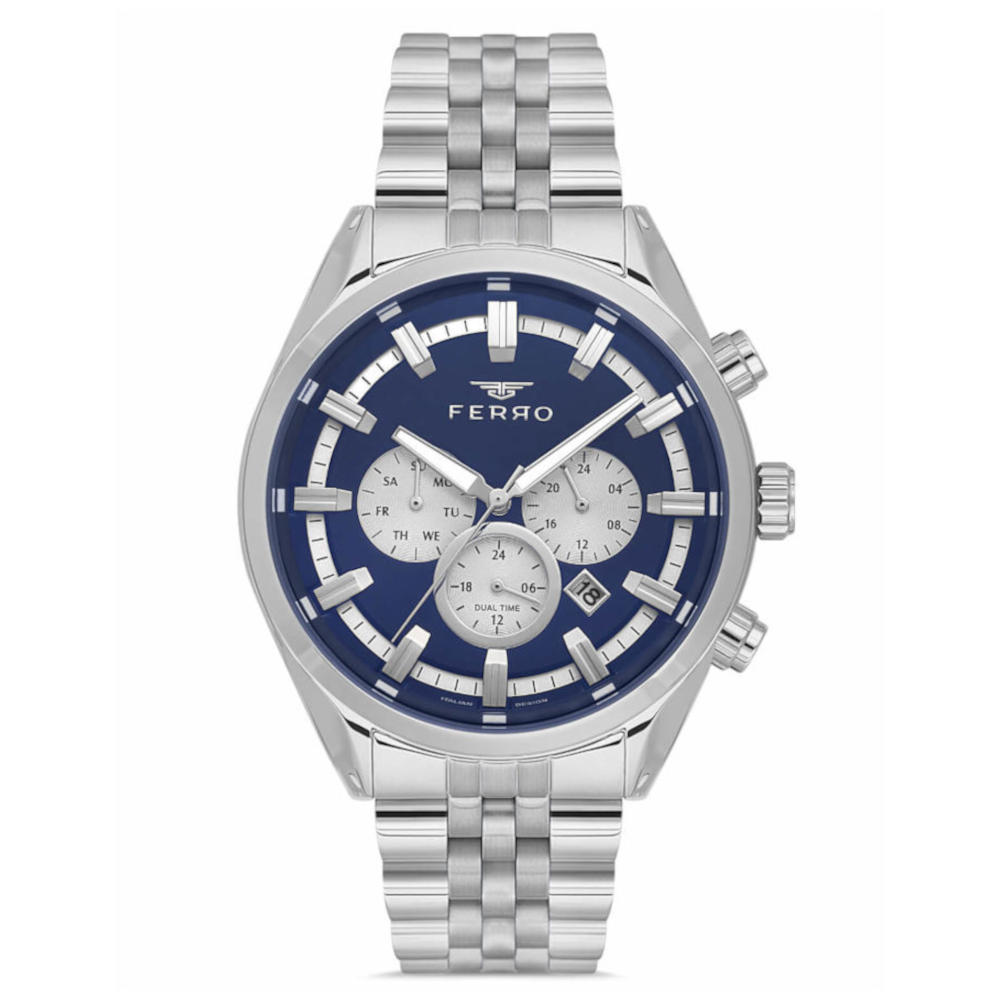 Ferro Dual Time Silver Stainless Steel Bracelet FM11507AWT-A3 Ferro Dual Time Silver Stainless Steel Bracelet FM11507AWT-A3