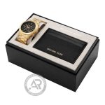 Michael Kors Slim Runway Gold Stainless Steel Bracelet Chronograph Gift Set MK1076