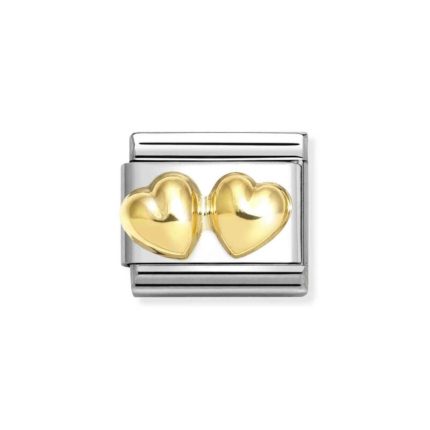 NOMINATION COMPOSABLE CLASSIC LINK RAISED DOUBLE ROUNDED HEARTS IN 18K GOLD 030116/23