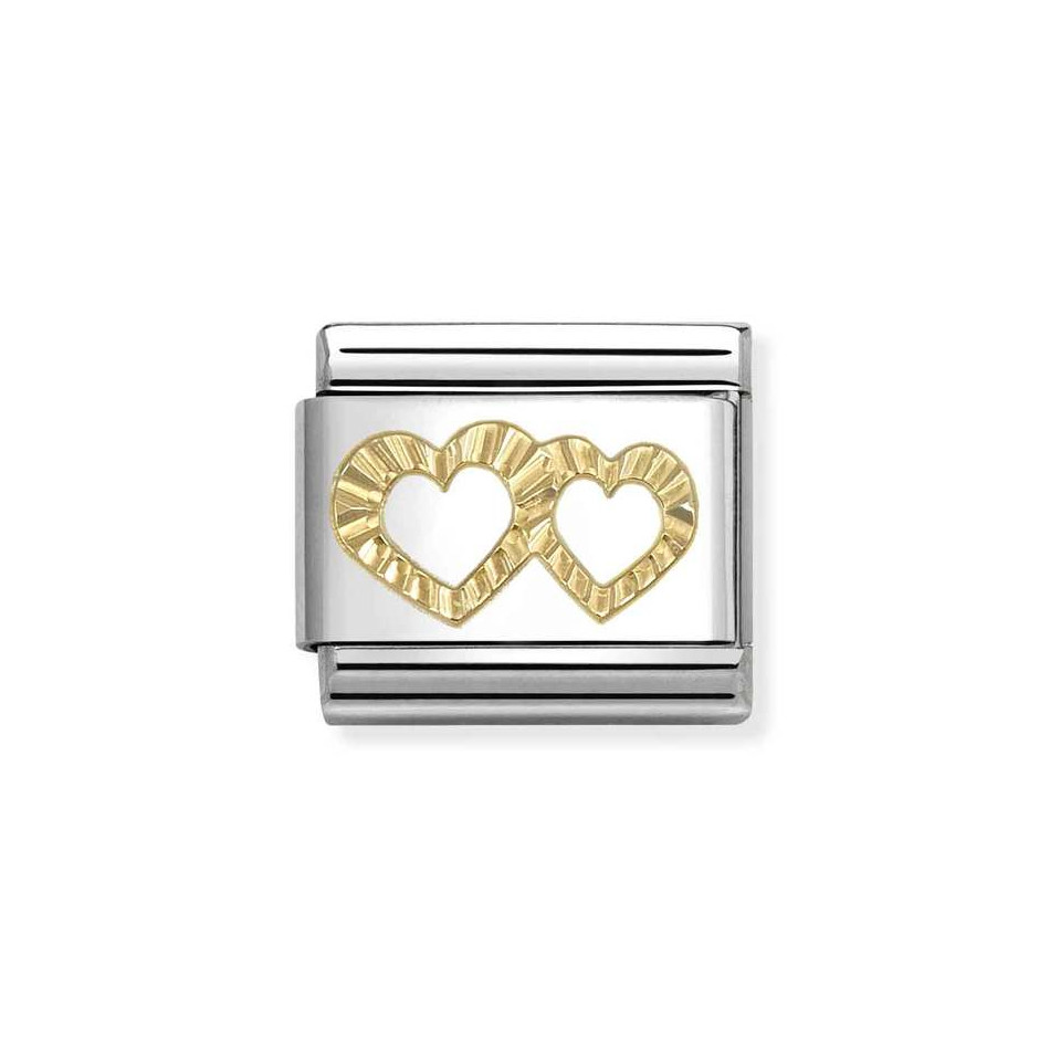 NOMINATION COMPOSABLE CLASSIC LINK DIAMOND DOUBLE HEARTS PROFILE IN 18K GOLD 030149/64 NOMINATION COMPOSABLE CLASSIC LINK DIAMOND DOUBLE HEARTS PROFILE IN 18K GOLD 030149/64