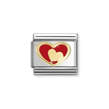 NOMINATION COMPOSABLE CLASSIC LINK RED HEART-GOLD HEART IN 18K GOLD 030283/28