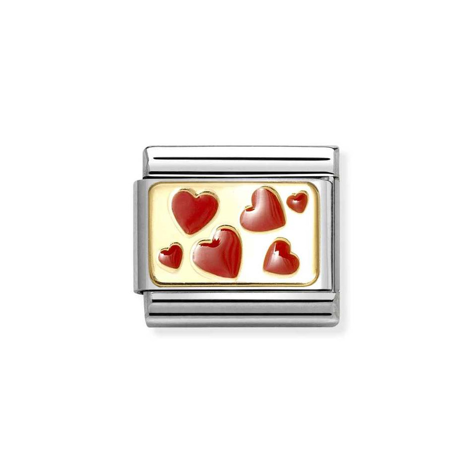 NOMINATION COMPOSABLE CLASSIC LINK RED HEARTS PLAQUE IN 18K GOLD 030284/59 NOMINATION COMPOSABLE CLASSIC LINK RED HEARTS PLAQUE IN 18K GOLD 030284/59