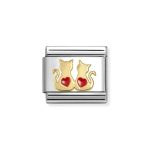 NOMINATION COMPOSABLE CLASSIC LINK DOUBLE RED HEARTS CATS IN 18K GOLD 030285/70