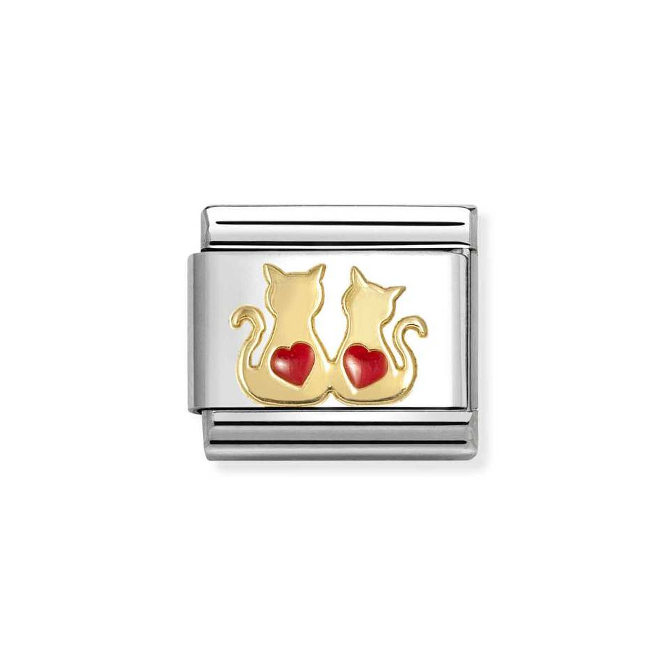 NOMINATION COMPOSABLE CLASSIC LINK DOUBLE RED HEARTS CATS IN 18K GOLD 030285/70 NOMINATION COMPOSABLE CLASSIC LINK DOUBLE RED HEARTS CATS IN 18K GOLD 030285/70