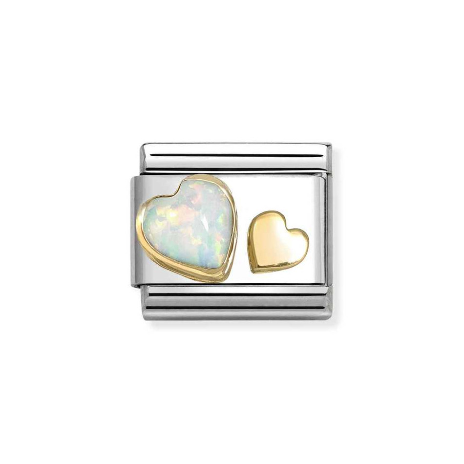 NOMINATION COMPOSABLE CLASSIC LINK HEARTS IN 18K GOLD WITH WHITE OPAL 030520/10 NOMINATION COMPOSABLE CLASSIC LINK HEARTS IN 18K GOLD WITH WHITE OPAL 030520/10