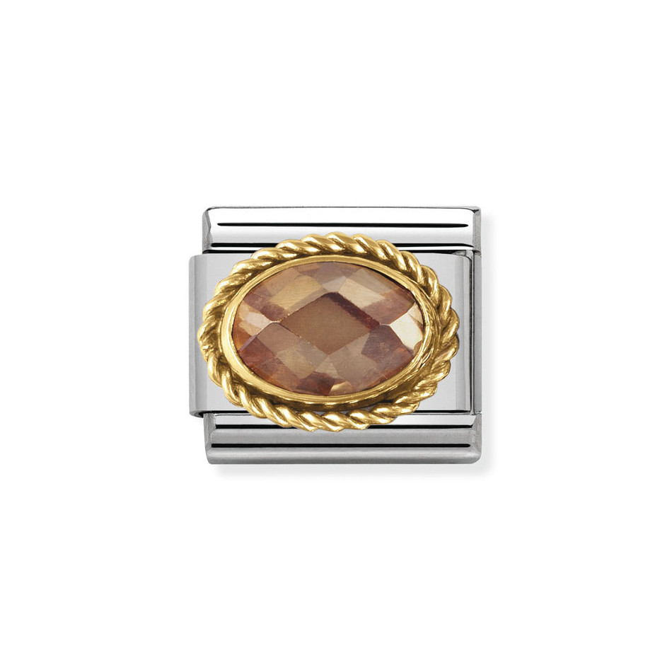 NOMINATION COMPOSABLE CLASSIC LINK IN 18K GOLD WITH OVAL FACETED CHAMPAGNE CZ 030602/024 NOMINATION COMPOSABLE CLASSIC LINK IN 18K GOLD WITH OVAL FACETED CHAMPAGNE CZ 030602/024