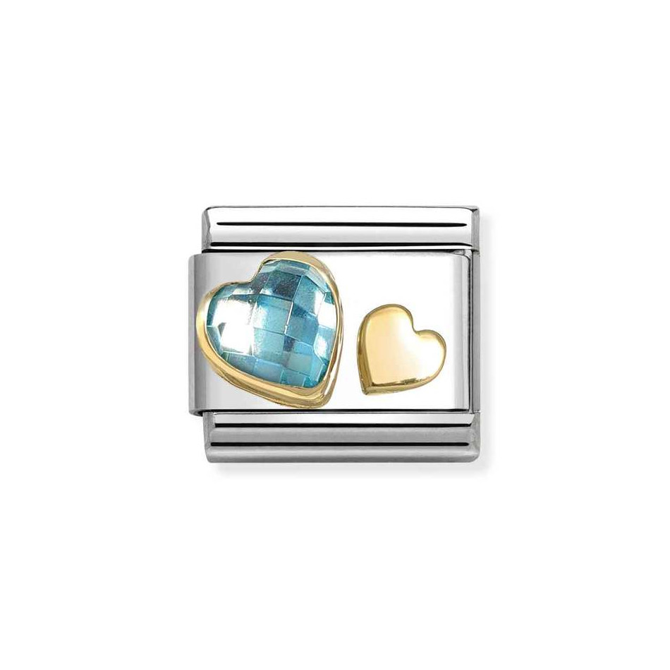 NOMINATION COMPOSABLE CLASSIC LINK HEARTS IN 18K GOLD WITH LIGHT BLUE CZ 030613/07 NOMINATION COMPOSABLE CLASSIC LINK HEARTS IN 18K GOLD WITH LIGHT BLUE CZ 030613/07