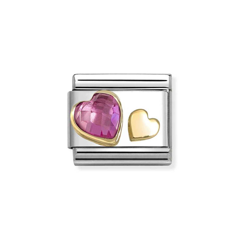 NOMINATION COMPOSABLE CLASSIC LINK HEARTS IN 18K GOLD WITH DARK PINK CZ 030613/09 NOMINATION COMPOSABLE CLASSIC LINK HEARTS IN 18K GOLD WITH DARK PINK CZ 030613/09