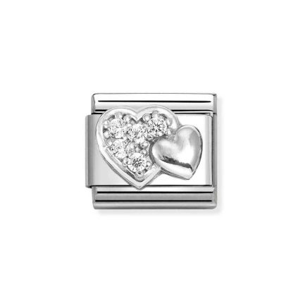 NOMINATION COMPOSABLE CLASSIC LINK RAISED HEARTS IN STERLING SILVER WITH CZ 330304/47
