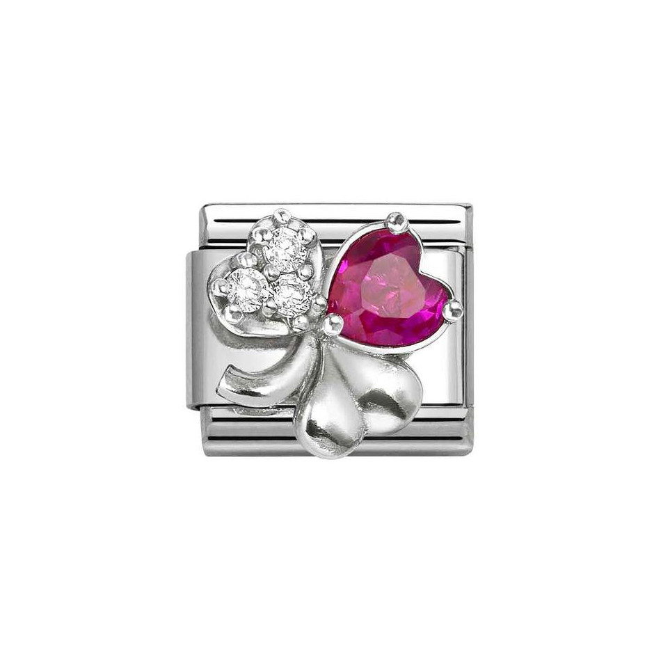 NOMINATION COMPOSABLE CLASSIC LINK WHITE AND RED CLOVER IN STERLING SILVER 330322/11 NOMINATION COMPOSABLE CLASSIC LINK WHITE AND RED CLOVER IN STERLING SILVER 330322/11