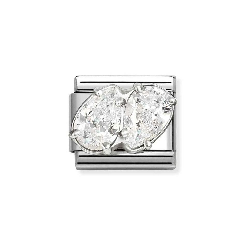 NOMINATION COMPOSABLE CLASSIC LINK WHITE DOUBLE DROPS IN STERLING SILVER 330329/9 NOMINATION COMPOSABLE CLASSIC LINK WHITE DOUBLE DROPS IN STERLING SILVER 330329/9