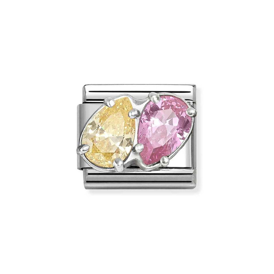 NOMINATION COMPOSABLE CLASSIC LINK YELLOW-PINK DOUBLE DROPS IN STERLING SILVER 330329/17 NOMINATION COMPOSABLE CLASSIC LINK YELLOW-PINK DOUBLE DROPS IN STERLING SILVER 330329/17