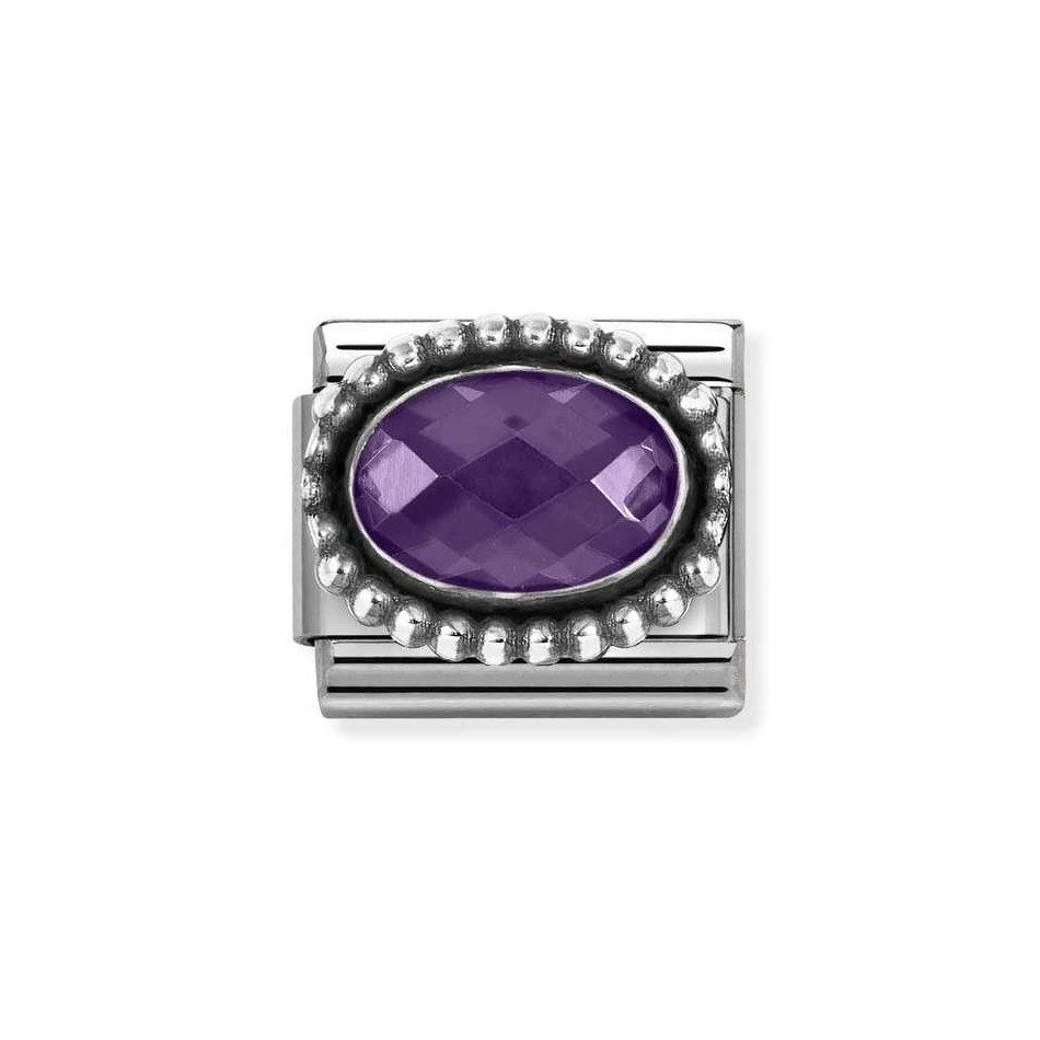 NOMINATION COMPOSABLE CLASSIC LINK IN STERLING SILVER WITH PURPLE CZ VINTAGE EFFECT 330607/001 NOMINATION COMPOSABLE CLASSIC LINK IN STERLING SILVER WITH PURPLE CZ VINTAGE EFFECT 330607/001