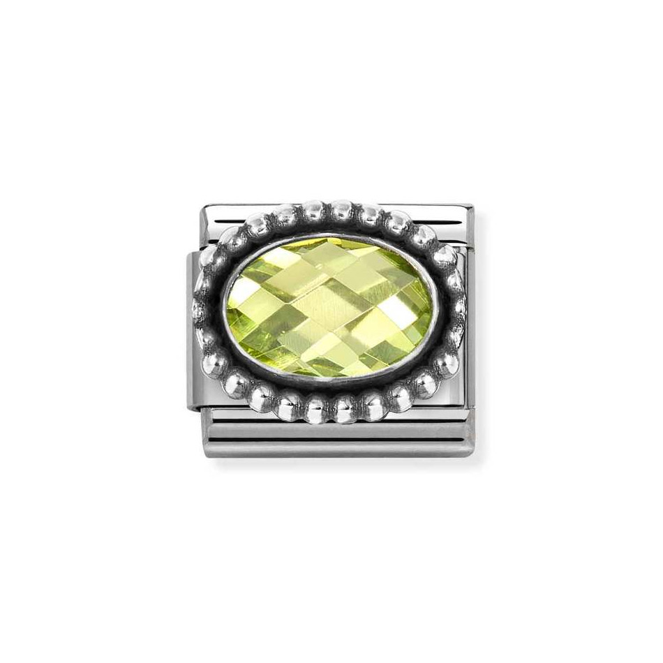 NOMINATION COMPOSABLE CLASSIC LINK IN STERLING SILVER WITH LIGHT GREEN CZ VINTAGE EFFECT 330607/004 NOMINATION COMPOSABLE CLASSIC LINK IN STERLING SILVER WITH LIGHT GREEN CZ VINTAGE EFFECT 330607/004