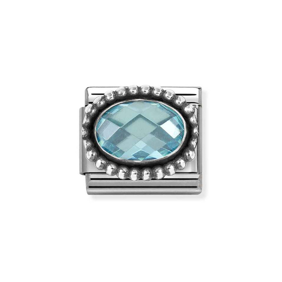NOMINATION COMPOSABLE CLASSIC LINK IN STERLING SILVER WITH LIGHT BLUE CZ VINTAGE EFFECT 330607/006 NOMINATION COMPOSABLE CLASSIC LINK IN STERLING SILVER WITH LIGHT BLUE CZ VINTAGE EFFECT 330607/006