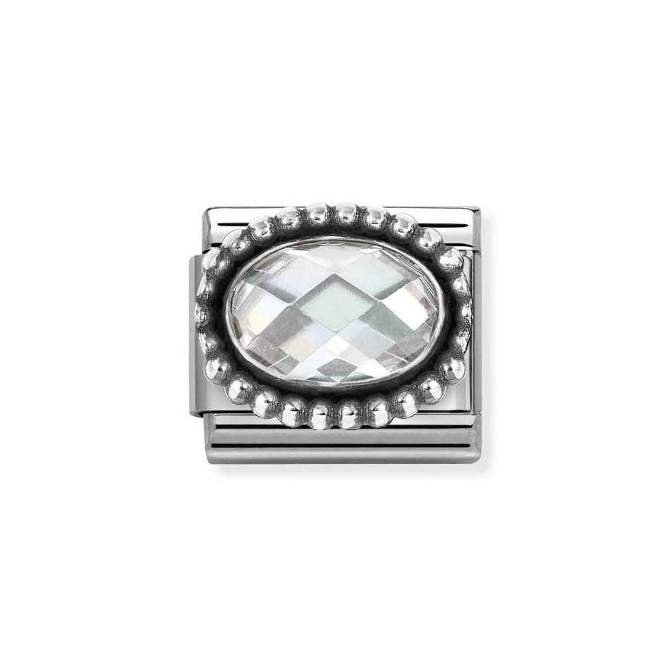 NOMINATION COMPOSABLE CLASSIC LINK IN STERLING SILVER WITH WHITE CZ VINTAGE EFFECT 330607/010 NOMINATION COMPOSABLE CLASSIC LINK IN STERLING SILVER WITH WHITE CZ VINTAGE EFFECT 330607/010