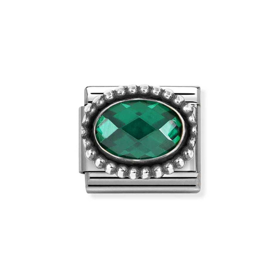 NOMINATION COMPOSABLE CLASSIC LINK IN STERLING SILVER WITH EMERALD GREEN CZ VINTAGE EFFECT 330607/027 NOMINATION COMPOSABLE CLASSIC LINK IN STERLING SILVER WITH EMERALD GREEN CZ VINTAGE EFFECT 330607/027