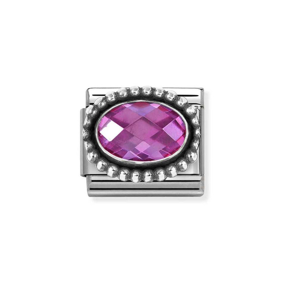 NOMINATION COMPOSABLE CLASSIC LINK IN STERLING SILVER WITH FUCHSIA CZ VINTAGE EFFECT 330607/030 NOMINATION COMPOSABLE CLASSIC LINK IN STERLING SILVER WITH FUCHSIA CZ VINTAGE EFFECT 330607/030